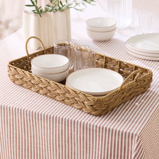 Plait Natural Woven Rectangle Tray with Handles