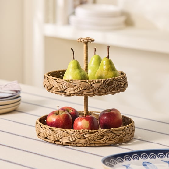 Plait Natural Woven Tiered Stand