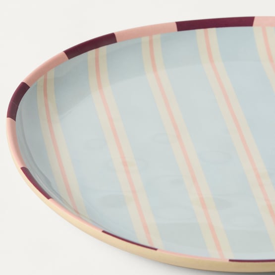 Stripe Blue Melamine Dinner Plates Pack of 4