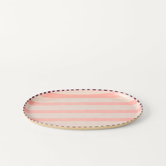 Stripe Pink Melamine Oval Tray
