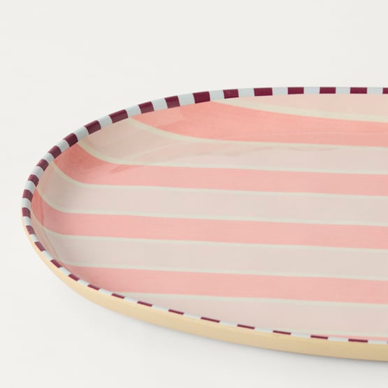 Stripe Pink Melamine Oval Tray