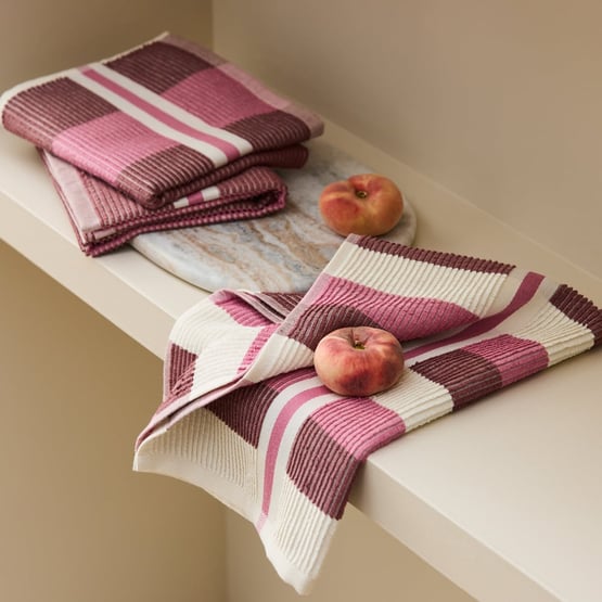 Australian Cotton Raspberry Stripe Tea Towel Pack of 3