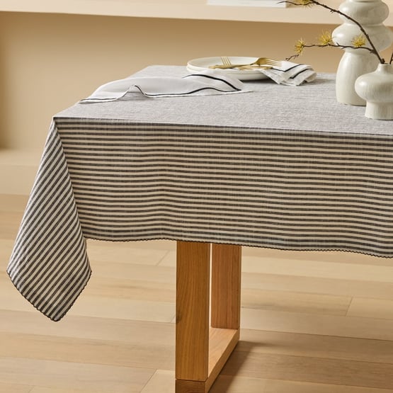 Seville Noir Stripe Table Linen Tablecloth