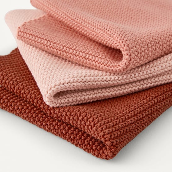 Hudson Redwood, Coral & Rose Cotton Bamboo Knitted Washcloths Pack of 3