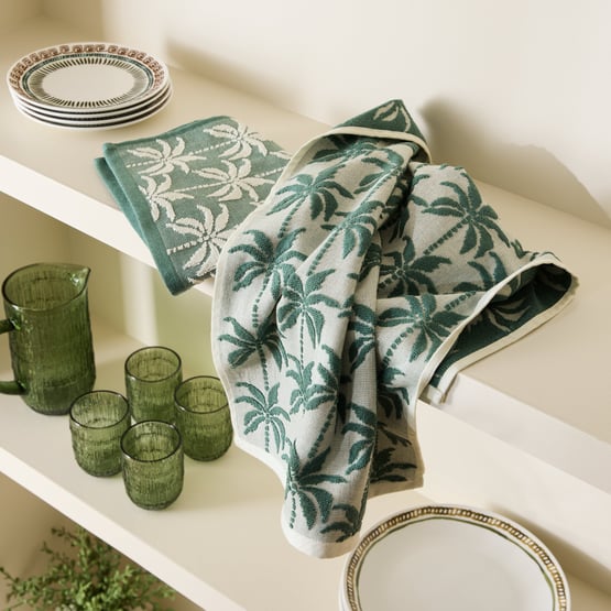 Palm Green Tea Towel Pack of 2