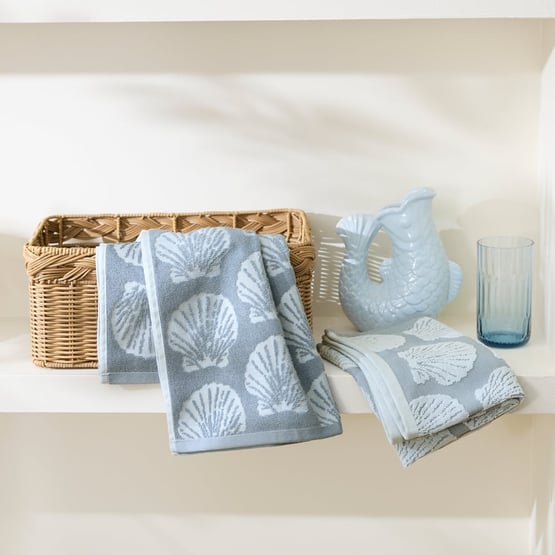 Shell Blue Tea Towel Pack of 2