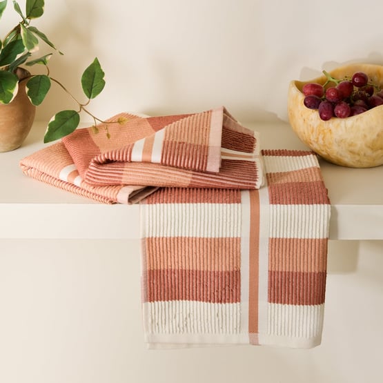 Australian Cotton Cedar & Terracotta Stripe Tea Towel Pack of 3