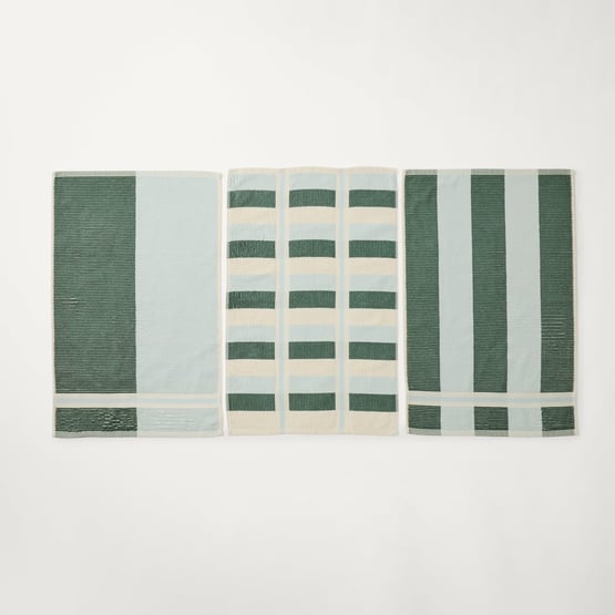 Australian Cotton Sea Pine & Clear Water Stripe Tea Towel Pack of 3