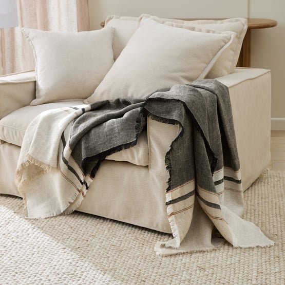 Echo Brown Sugar & Black Stripe Linen Throw