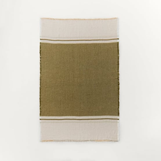Echo Olive Stripe Linen Throw