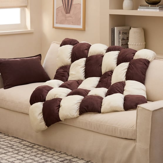  Natural & Chocolate Check Print Marshmallow Throw