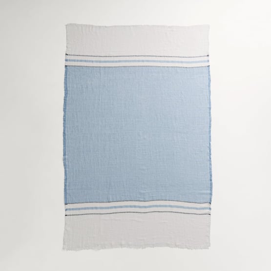 Echo Cashmere Blue Stripe Linen Throw