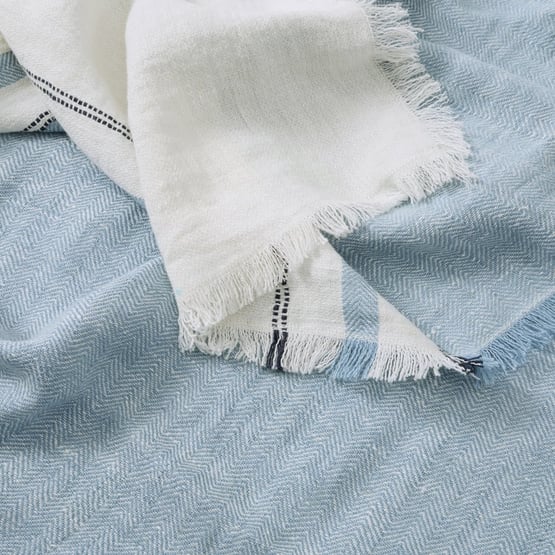 Echo Cashmere Blue Stripe Linen Throw