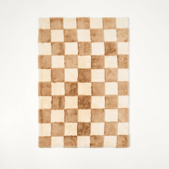 Checkerboard Natural Recycled Fur Throw 
