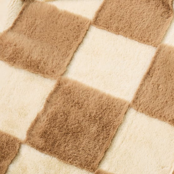 Checkerboard Natural Recycled Fur Throw 