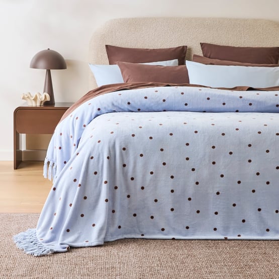 Supersoft Blue & Chocolate Polka Dot Blanket