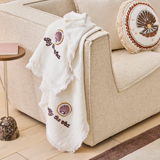 Shell Off White Beaded Throw