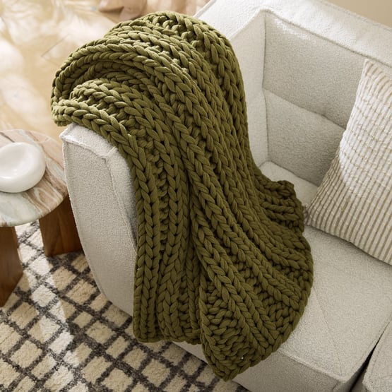 Newport Olive Chunky Knit Throw