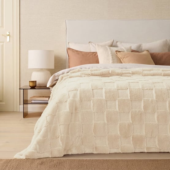 Clea Natural Check Recycled Fur Blanket