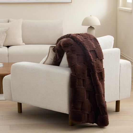 Clea Chocolate Check Recycled Fur Throw