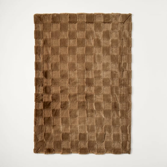 Clea Mocha Check Recycled Fur Throw