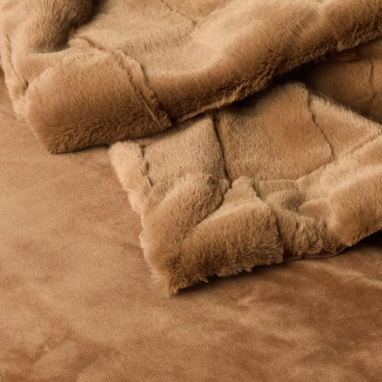 Clea Mocha Check Recycled Fur Throw