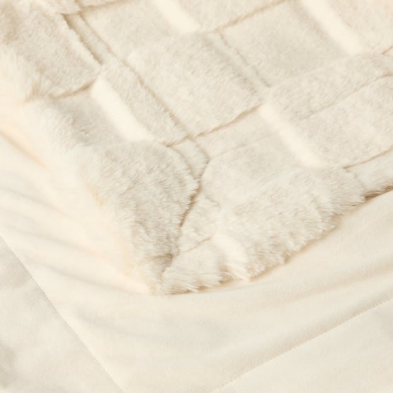 Clea Natural Check Recycled Fur Throw 