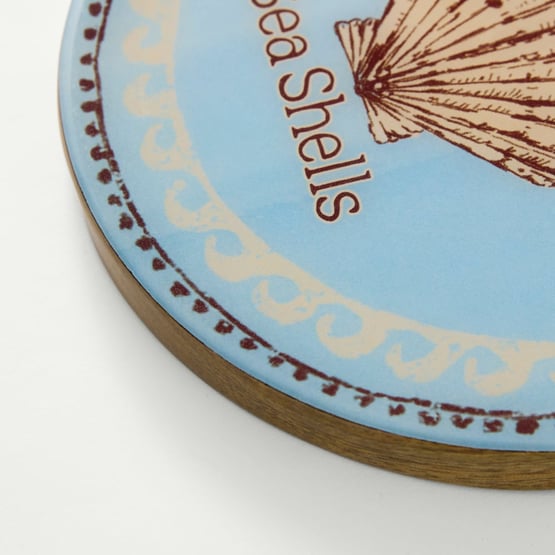 Artefact Blue Sea Shells Round Timber Wall Art
