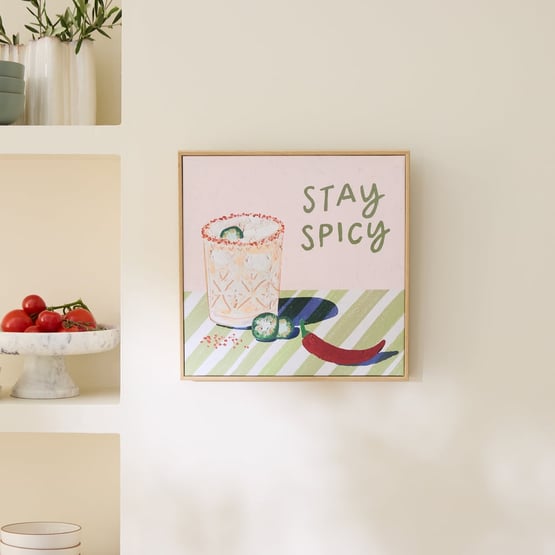 Kitchen Stay Spicy Pink & Green Square Canvas