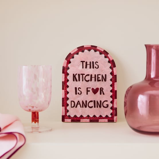 Kitchen is for Dancing Pink & Chocolate Capiz Wall Art