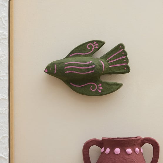  Bird Cactus Green Cotton Mache Wall Décor