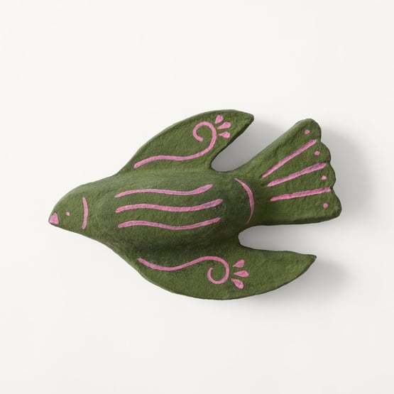  Bird Cactus Green Cotton Mache Wall Décor