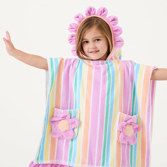 Daisy Pink Stripe Hooded Character Beach Towel