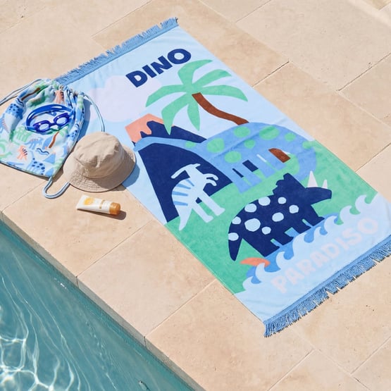 Dinosaur Blue Paradise Beach Towel