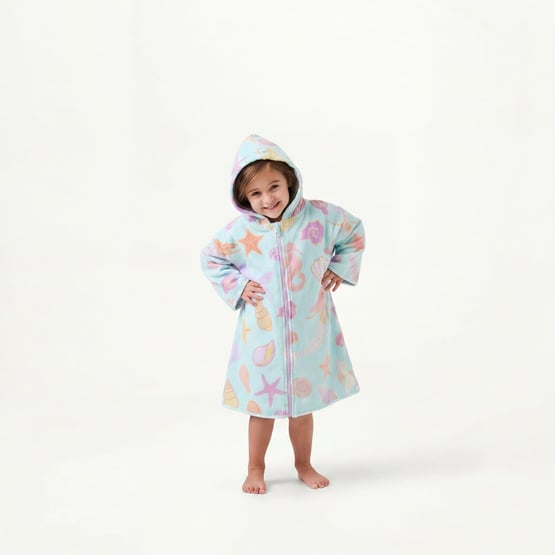 Mermaid & Shells Mint & Pink Zip Up Hooded Towel