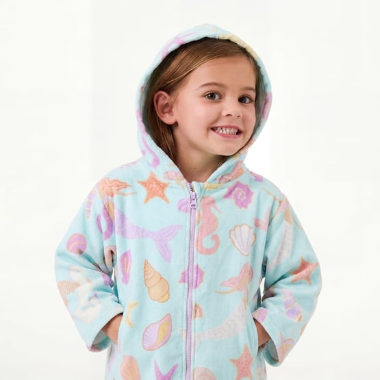Mermaid & Shells Mint & Pink Zip Up Hooded Towel