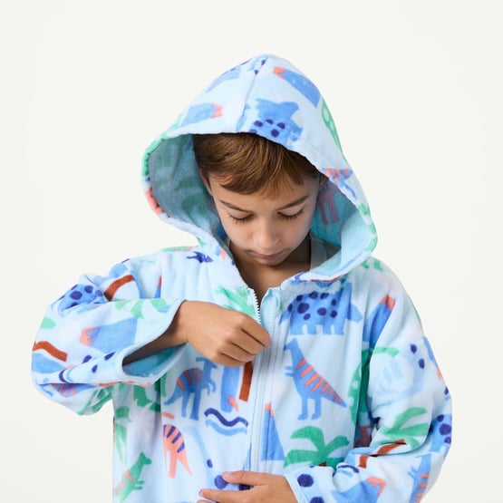 Dinosaur Paradise Blue Zip Up Hooded Towel