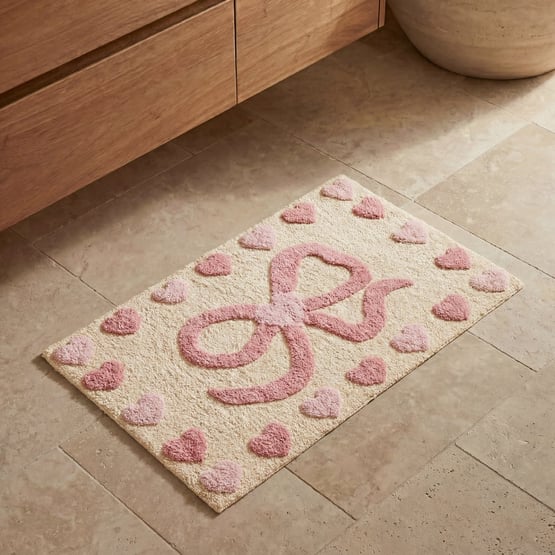 I Heart Bows Pink Bath Mat