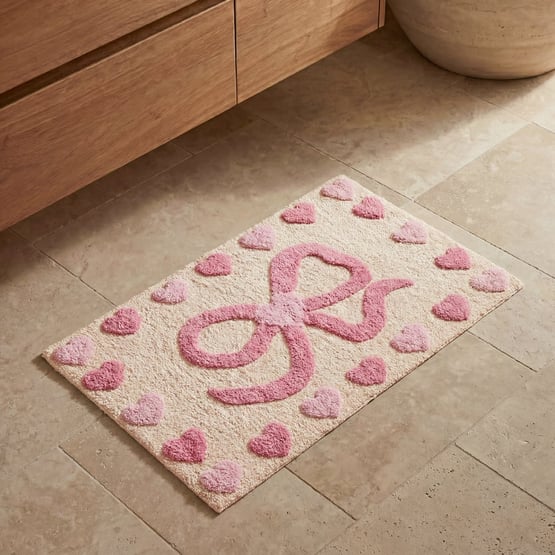 I Heart Bows Pink Bath Mat