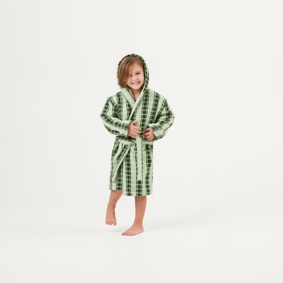 Kids Riley Green Velour Stripe Bath Robe