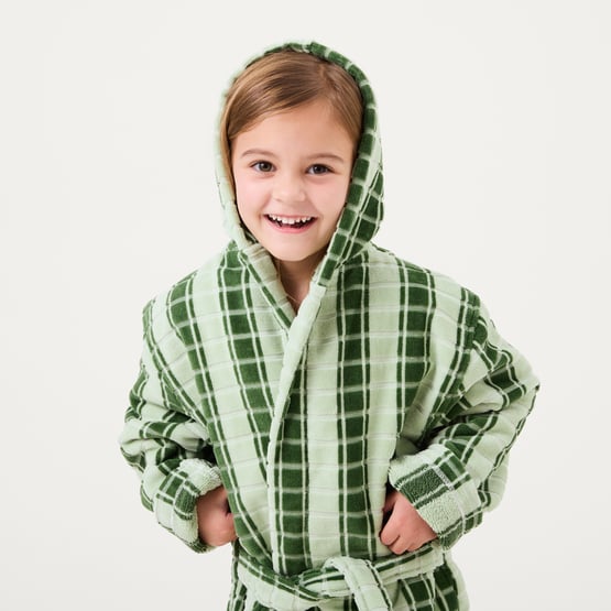 Kids Riley Green Velour Stripe Bath Robe