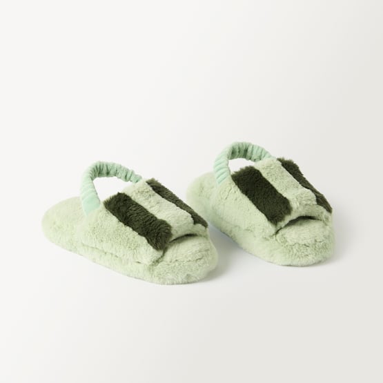 Kids Green Stripe Slippers
