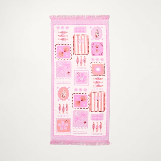 Palm Dreams Tile Pink & Lilac Beach Towel