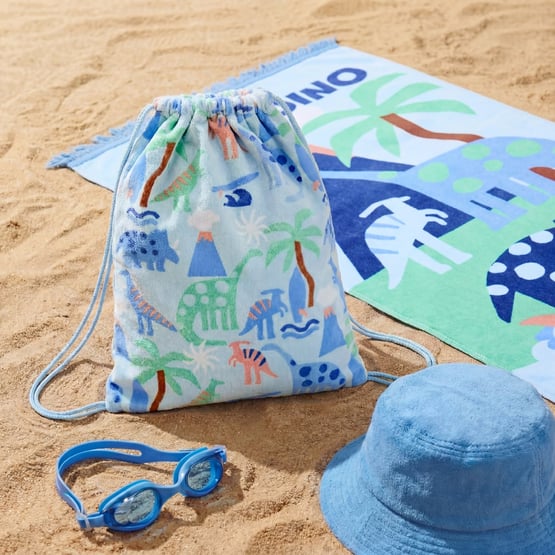 Dinosaur Paradise Blue Waterproof Beach Bag