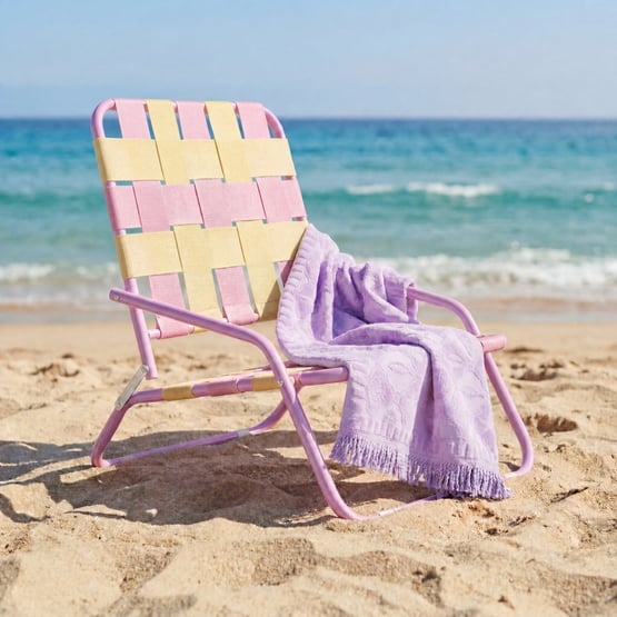 Kids Pink & Yellow Stripe Fold Out Beach Chair