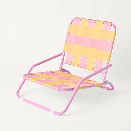 Kids Pink & Yellow Stripe Fold Out Beach Chair