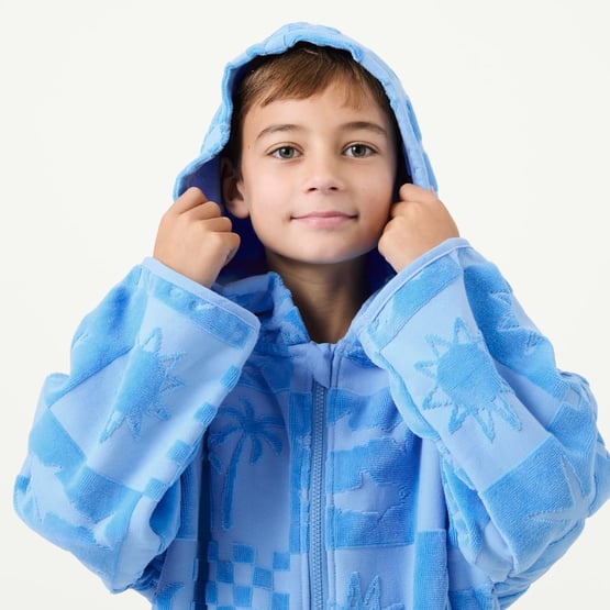 High-Low Blue Zip Up Hooded Towel