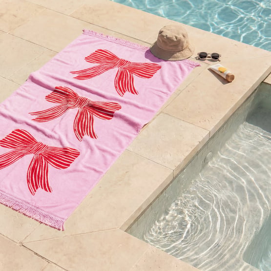 Pretty Bows Pink & Red Beach Towel