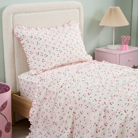 Cherry Blossom White Ruffle Sheet Set