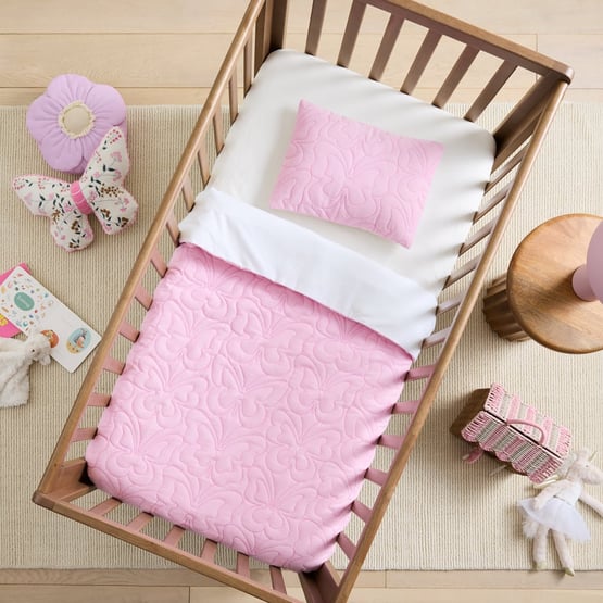 Butterfly Kisses Pink Quilted Cot Quilt Cover Set